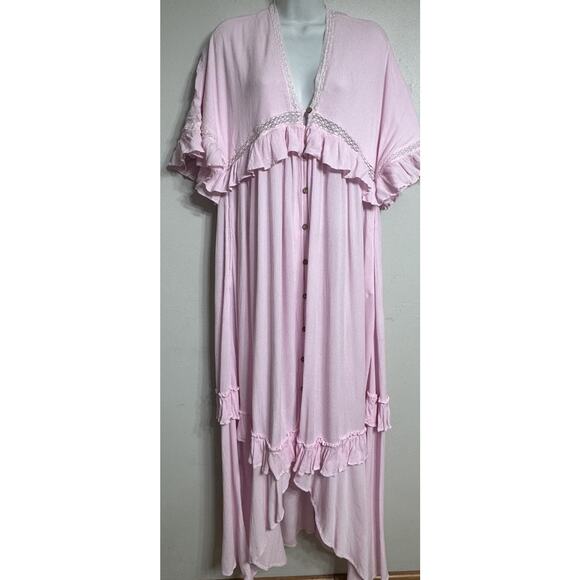 Free People Dress Women’s XS Pintuck Paradiso Maxi Pink Ruffles Bohemian - Picture 4 of 14